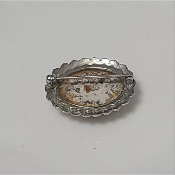 Vintage Antique Boho Sterling Silver Rosetta Jasper Stone Cabochon Oval Brooch - Picture 4 of 7